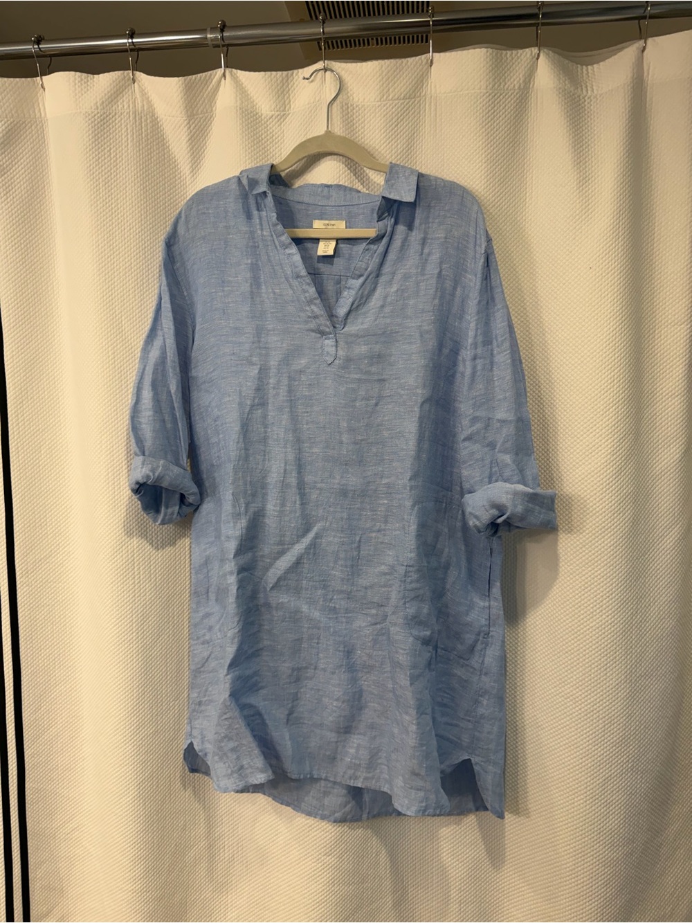 C&C California Light Blue Linen Button-Down Tunic Shirt